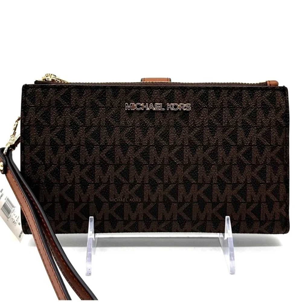 Michael Kors Large Double Zip Wallet Wristlet Brown